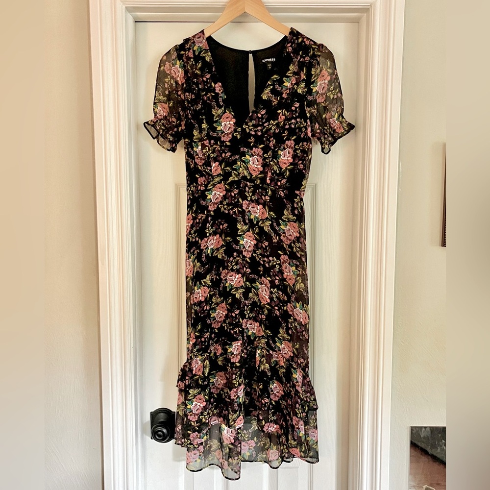 Express Floral Black Dress - XS